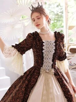 Coffee Brown Retro Costumes Polyester Dress Women's Royal Marie Antoinette Costume Masquerade Ball Gown -AYA Cosplay Shop 202206181634340501086