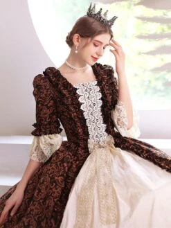 Coffee Brown Retro Costumes Polyester Dress Women's Royal Marie Antoinette Costume Masquerade Ball Gown -AYA Cosplay Shop 202206181634381863765