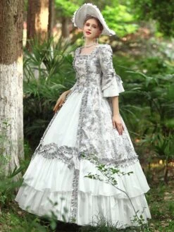 White Retro Costumes Women's Ruffles Polyester Dress Marie Antoinette Costume Royal Party Prom Dress