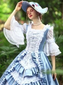 Light Sky Blue Retro Costumes Women's Ruffles Polyester Marie Antoinette Costume Dress Euro-Style Vintage Clothing -AYA Cosplay Shop 202206181634538138134