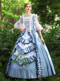 Light Sky Blue Retro Costumes Women's Ruffles Polyester Marie Antoinette Costume Dress Euro-Style Vintage Clothing -AYA Cosplay Shop 2022061816345584479