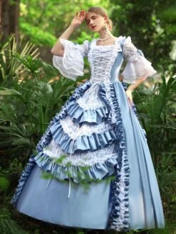 Light Sky Blue Retro Costumes Women's Ruffles Polyester Marie Antoinette Costume Dress Euro-Style Vintage Clothing -AYA Cosplay Shop 202206181634581881433