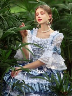 Light Sky Blue Retro Costumes Women's Ruffles Polyester Marie Antoinette Costume Dress Euro-Style Vintage Clothing -AYA Cosplay Shop 202206181634585304876