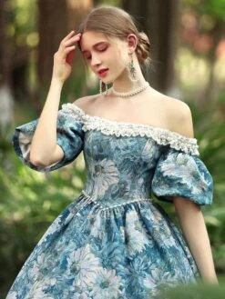 Light Sky Blue Retro Costumes Women's Floral Print Polyester Dress Gothic Marie Antoinette Costume 18th Century Costume -AYA Cosplay Shop 20220618163504038637