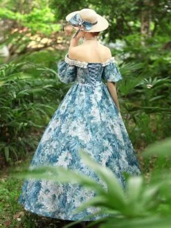 Light Sky Blue Retro Costumes Women's Floral Print Polyester Dress Gothic Marie Antoinette Costume 18th Century Costume -AYA Cosplay Shop 202206181635068037835