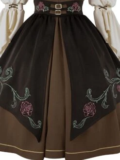 Classical Lolita Dress Polyester 3/4 Length Sleeves Floral Print Lolita Dresses Academic Coffee Brown -AYA Cosplay Shop 202208021121209446021