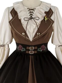 Classical Lolita Dress Polyester 3/4 Length Sleeves Floral Print Lolita Dresses Academic Coffee Brown -AYA Cosplay Shop 202208021121213286150