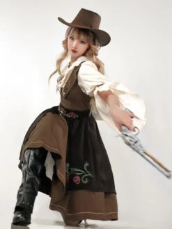 Classical Lolita Dress Polyester 3/4 Length Sleeves Floral Print Lolita Dresses Academic Coffee Brown -AYA Cosplay Shop 202208021121217757670