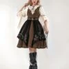 Classical Lolita Dress Polyester 3/4 Length Sleeves Floral Print Lolita Dresses Academic Coffee Brown -AYA Cosplay Shop 202208021121228238340