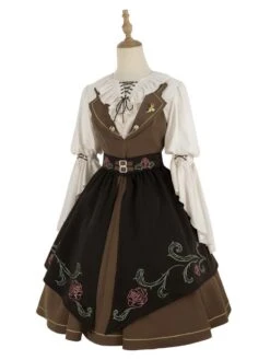Classical Lolita Dress Polyester 3/4 Length Sleeves Floral Print Lolita Dresses Academic Coffee Brown -AYA Cosplay Shop 202208021121238104824