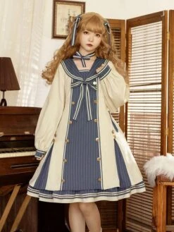 Sweet Lolita Dress Polyester Long Sleeves Bows Dress