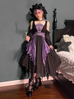 Chinese Style Lolita Dress Chains Sleeveless Polyester Chinese Style Two-Tone Black Chinese Style Lolita