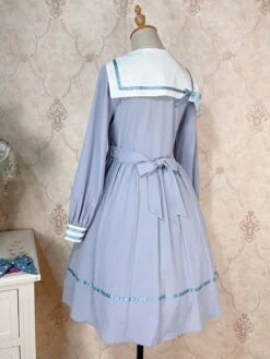 Sweet Sailor Lolita Dress Polyester Long Sleeves Bows Navy Style Dress Lolita Dress -AYA Cosplay Shop 202208221618314265703