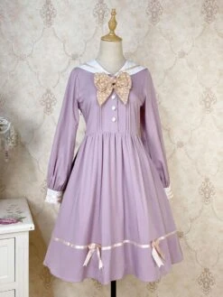 Sweet Sailor Lolita Dress Polyester Long Sleeves Bows Navy Style Dress Lolita Dress -AYA Cosplay Shop 20220822161832455768