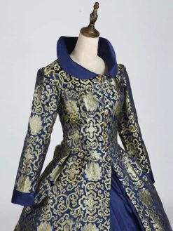 Blue Retro Costumes Polyester Floral Print Dress Women's Marie Antoinette Costume Retro Tunic Vintage Clothing -AYA Cosplay Shop 202208251736324756456