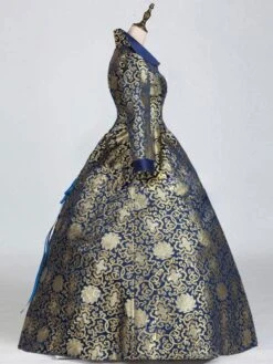 Blue Retro Costumes Polyester Floral Print Dress Women's Marie Antoinette Costume Retro Tunic Vintage Clothing -AYA Cosplay Shop 202208251736327974149