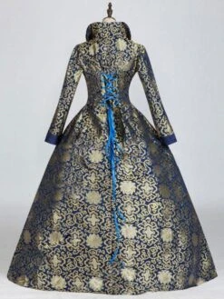 Blue Retro Costumes Polyester Floral Print Dress Women's Marie Antoinette Costume Retro Tunic Vintage Clothing -AYA Cosplay Shop 202208251736331135248