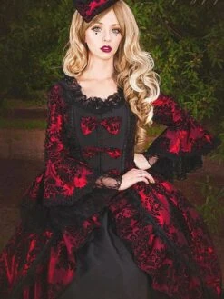 Burgundy Retro Costumes Women's Lace Ruffles Polyester Tunic Dress Retro Marie Antoinette Costume Party Prom Dress -AYA Cosplay Shop 202208251736398409601