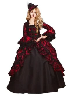 Burgundy Retro Costumes Women's Lace Ruffles Polyester Tunic Dress Retro Marie Antoinette Costume Party Prom Dress -AYA Cosplay Shop 202208251736410983103
