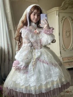 Sweet Hime Lolita Dress Polyester Short Sleeves Dress -AYA Cosplay Shop 202209062445574606086