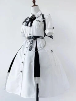 Military Style Uniform Lolita Army Short Sleeves Gray Black Lolita Dress -AYA Cosplay Shop 202209101612024773893
