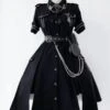 Military Style Uniform Lolita Army Short Sleeves Gray Black Lolita Dress -AYA Cosplay Shop 202209101612044976975