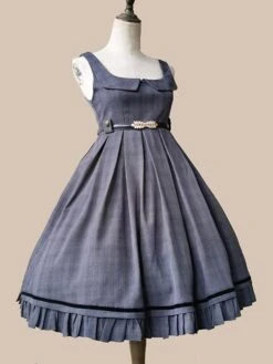 Classical Lolita Dress Polyester Sleeveless Deep Blue Lolita Dresses -AYA Cosplay Shop 202209211835513693614