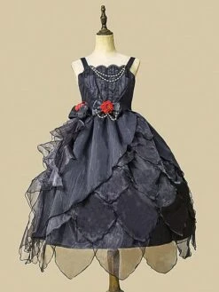 Classical Lolita Dress Tulle Sleeveless Deep Blue Lolita Dresses -AYA Cosplay Shop 202209211839297217110
