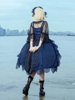 Classical Lolita Dress Tulle Sleeveless Deep Blue Lolita Dresses -AYA Cosplay Shop 202209211839303591841