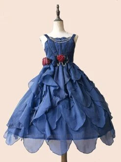 Classical Lolita Dress Tulle Sleeveless Deep Blue Lolita Dresses -AYA Cosplay Shop 20220921183930963786