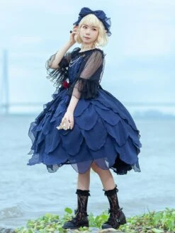 Classical Lolita Dress Tulle Sleeveless Deep Blue Lolita Dresses