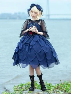 Classical Lolita Dress Tulle Sleeveless Deep Blue Lolita Dresses -AYA Cosplay Shop 20220921183931628634