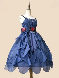 Classical Lolita Dress Tulle Sleeveless Deep Blue Lolita Dresses -AYA Cosplay Shop 202209211839319542117