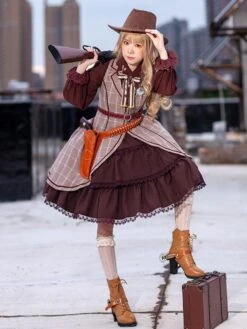 Classical Lolita Dress Polyester Sleeveless Coffee Brown Lolita Dresses -AYA Cosplay Shop 202209211839356623104