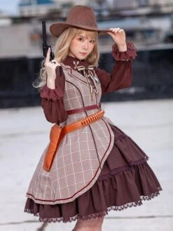 Classical Lolita Dress Polyester Sleeveless Coffee Brown Lolita Dresses -AYA Cosplay Shop 202209211839360138545