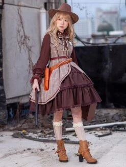 Classical Lolita Dress Polyester Sleeveless Coffee Brown Lolita Dresses -AYA Cosplay Shop 202209211839363616120