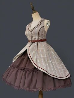 Classical Lolita Dress Polyester Sleeveless Coffee Brown Lolita Dresses -AYA Cosplay Shop 202209211839374394938