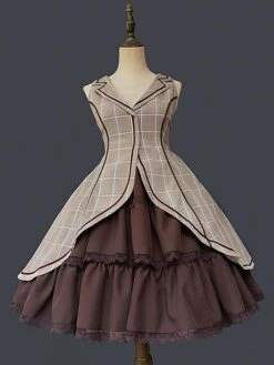 Classical Lolita Dress Polyester Sleeveless Coffee Brown Lolita Dresses -AYA Cosplay Shop 202209211839377449722