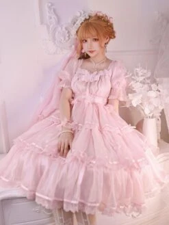 Sweet Lolita Dress Polyester Short Sleeves Dress Hime Lolita Dress -AYA Cosplay Shop 202210281628300674918