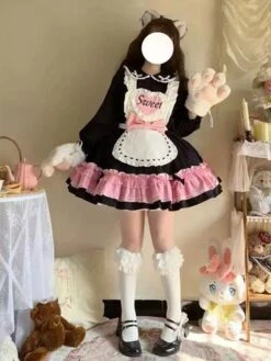 Sweet Lolita JSK Dress Two-Tone Ruffles Black Lolita Jumper Skirts -AYA Cosplay Shop 202211161552471991514