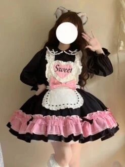 Sweet Lolita JSK Dress Two-Tone Ruffles Black Lolita Jumper Skirts -AYA Cosplay Shop 20221116155248453746