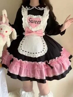 Sweet Lolita JSK Dress Two-Tone Ruffles Black Lolita Jumper Skirts -AYA Cosplay Shop 202211161552487753011