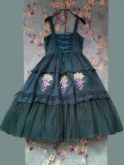 Classical Lolita Dress Cotton Lace Sleeveless Lolita Dresses Floral Print Grape -AYA Cosplay Shop 202211161552533993333