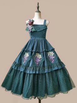 Classical Lolita Dress Cotton Lace Sleeveless Lolita Dresses Floral Print Grape -AYA Cosplay Shop 202211161552543691531