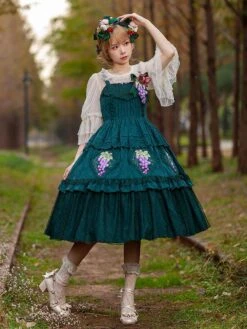 Classical Lolita Dress Cotton Lace Sleeveless Lolita Dresses Floral Print Grape -AYA Cosplay Shop 202211161552546836277