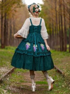 Classical Lolita Dress Cotton Lace Sleeveless Lolita Dresses Floral Print Grape -AYA Cosplay Shop 202211161552550493859