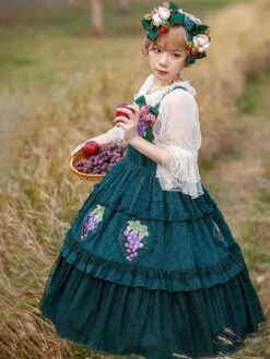 Classical Lolita Dress Cotton Lace Sleeveless Lolita Dresses Floral Print Grape -AYA Cosplay Shop 202211161552554209638