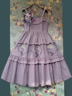 Classical Lolita Dress Cotton Lace Sleeveless Lolita Dresses Floral Print Grape -AYA Cosplay Shop 202211161552567665262