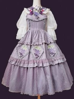 Classical Lolita Dress Cotton Lace Sleeveless Lolita Dresses Floral Print Grape -AYA Cosplay Shop 20221116155257082712