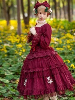 Classical Lolita Dress Cotton Embroidered Sleeveless Lolita Dresses Burgundy -AYA Cosplay Shop 202211171106500742264